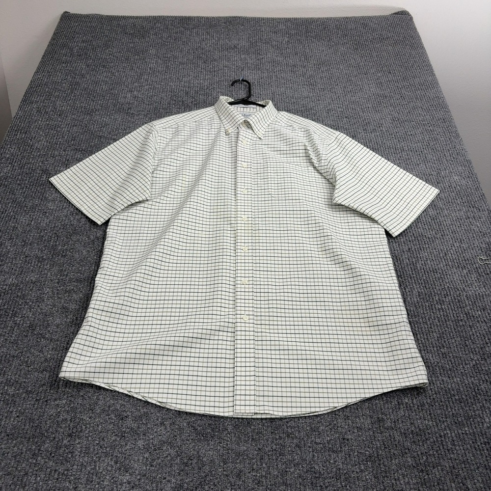 L.L. Bean Shirt‎ Mens 17 Tall Green White Cotton Plaid Wrinkle Resistant Casual